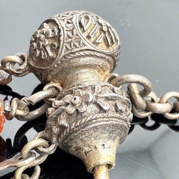 Qing Antique Chinese Silver Gourd Snuff Bottle Charm Coral Adornment Chain 20 g - Picture 3 of 16